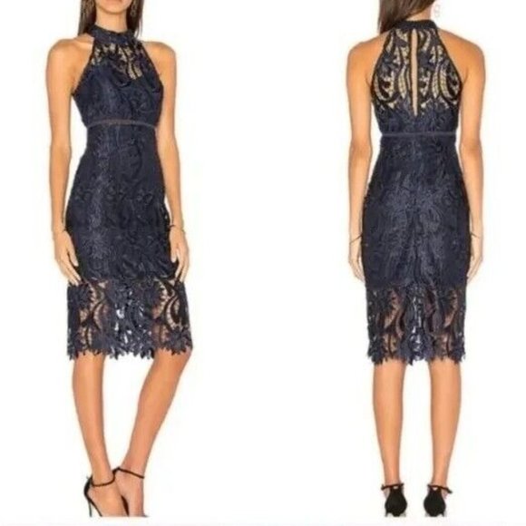 Bardot Womens US8 Isla Navy Blue Mock Neck‎ Lace Sleeveless Cocktail Dress - Picture 1 of 10